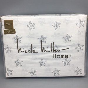 3pc Nicole Miller Silver Starfish TWIN Bed Sheet Set Beach Ocean 100% Cotton NEW